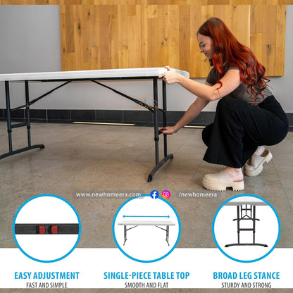 6-Foot Adjustable Height Nesting Table – Commercial Grade, White Granite