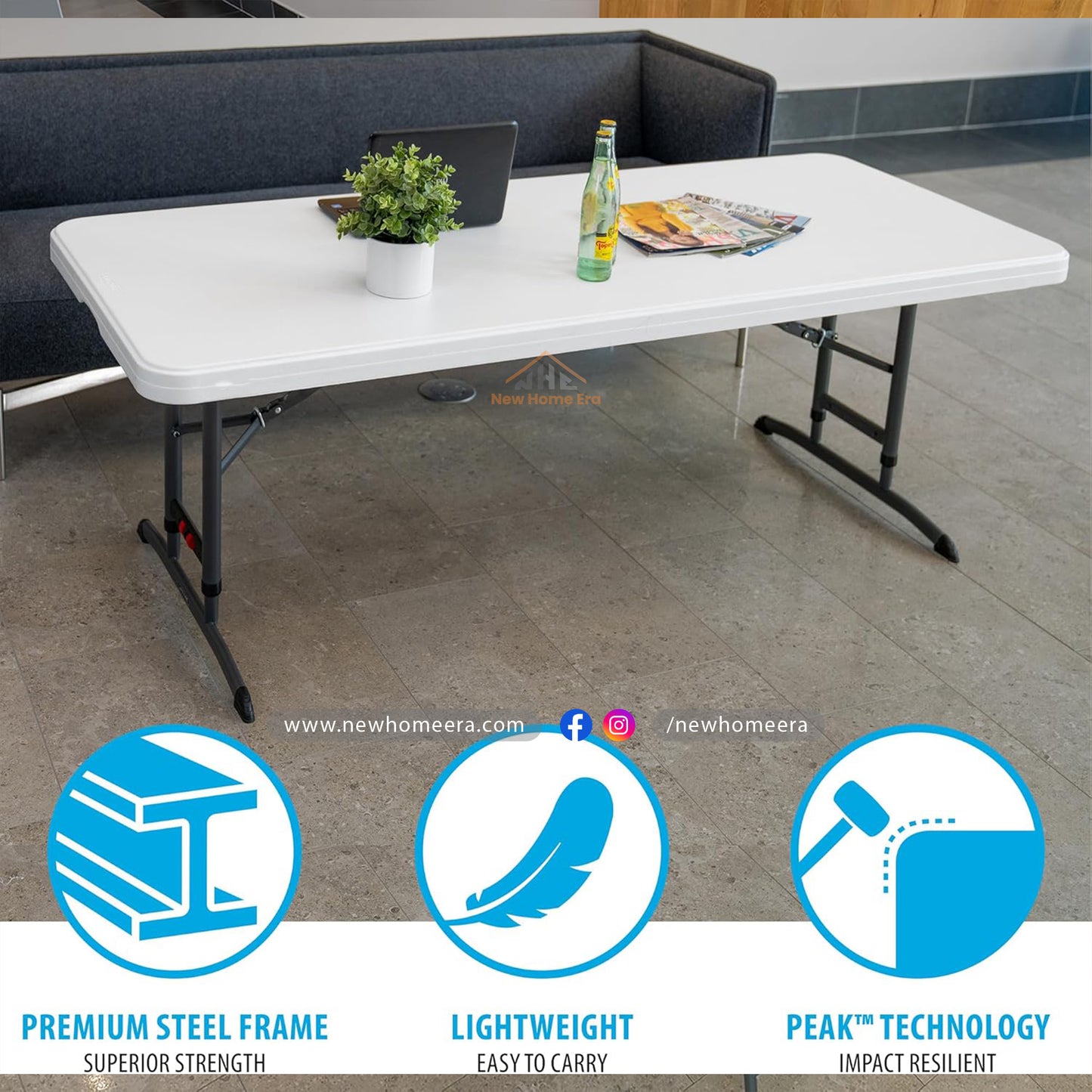 6-Foot Adjustable Height Nesting Table – Commercial Grade, White Granite