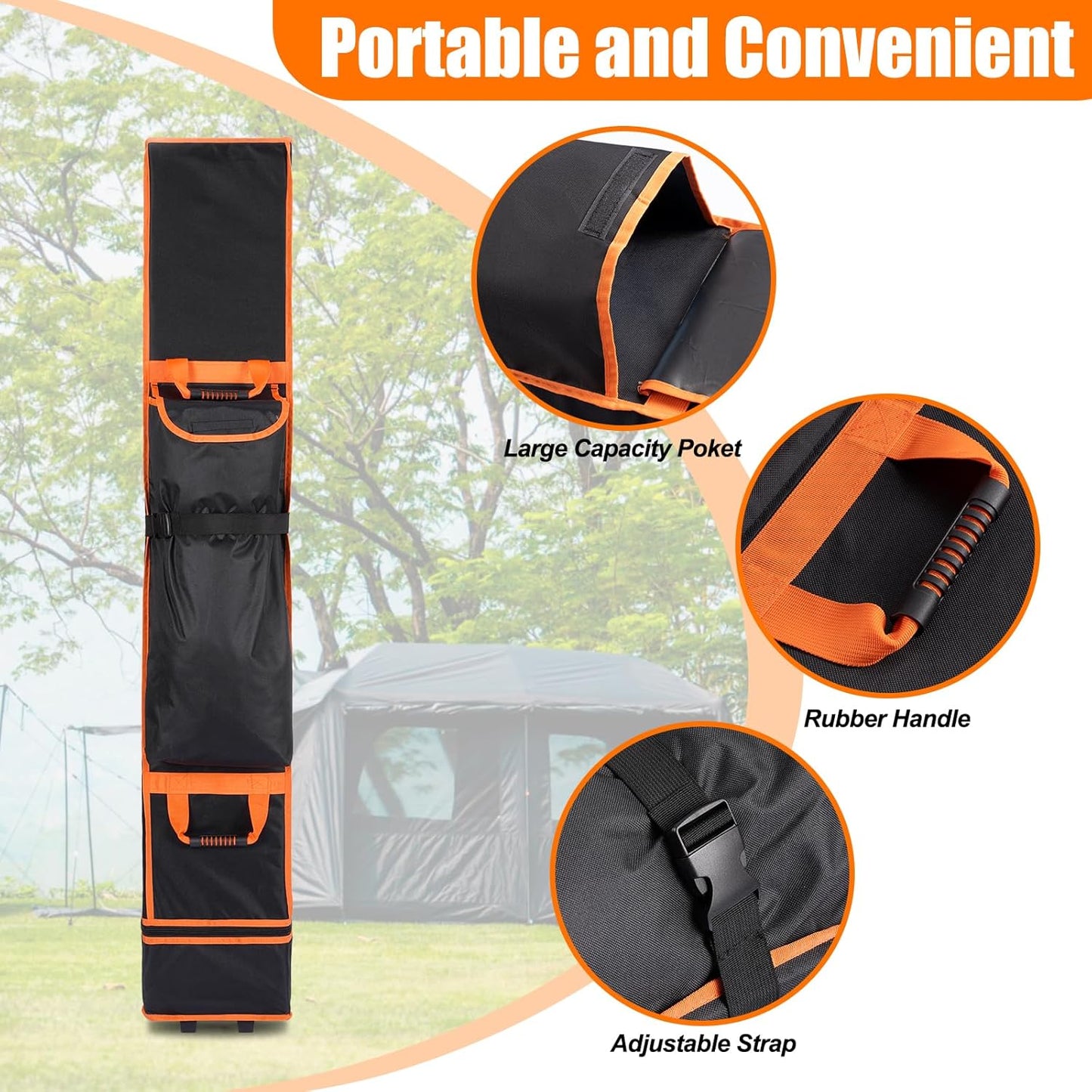 10x10x62in Canopy Bag Replacement, 800D Waterproof Oxford Carrying Bag, for 10x10 Pop Up Tent with Roller Wheels/Handle/Buckle Strap/Pocket for Easy Carrying, Black