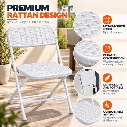New Home Era White Rattan-Style Folding Chair – Lightweight Indoor & Outdoor Seating