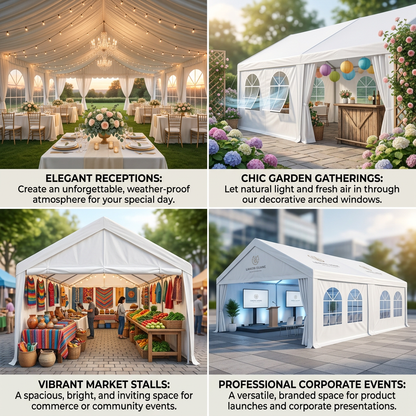 Heavy Duty 10x20 ft Party Tent Canopy – Waterproof Outdoor Gazebo Marquee Shelter with Steel Frame (White)