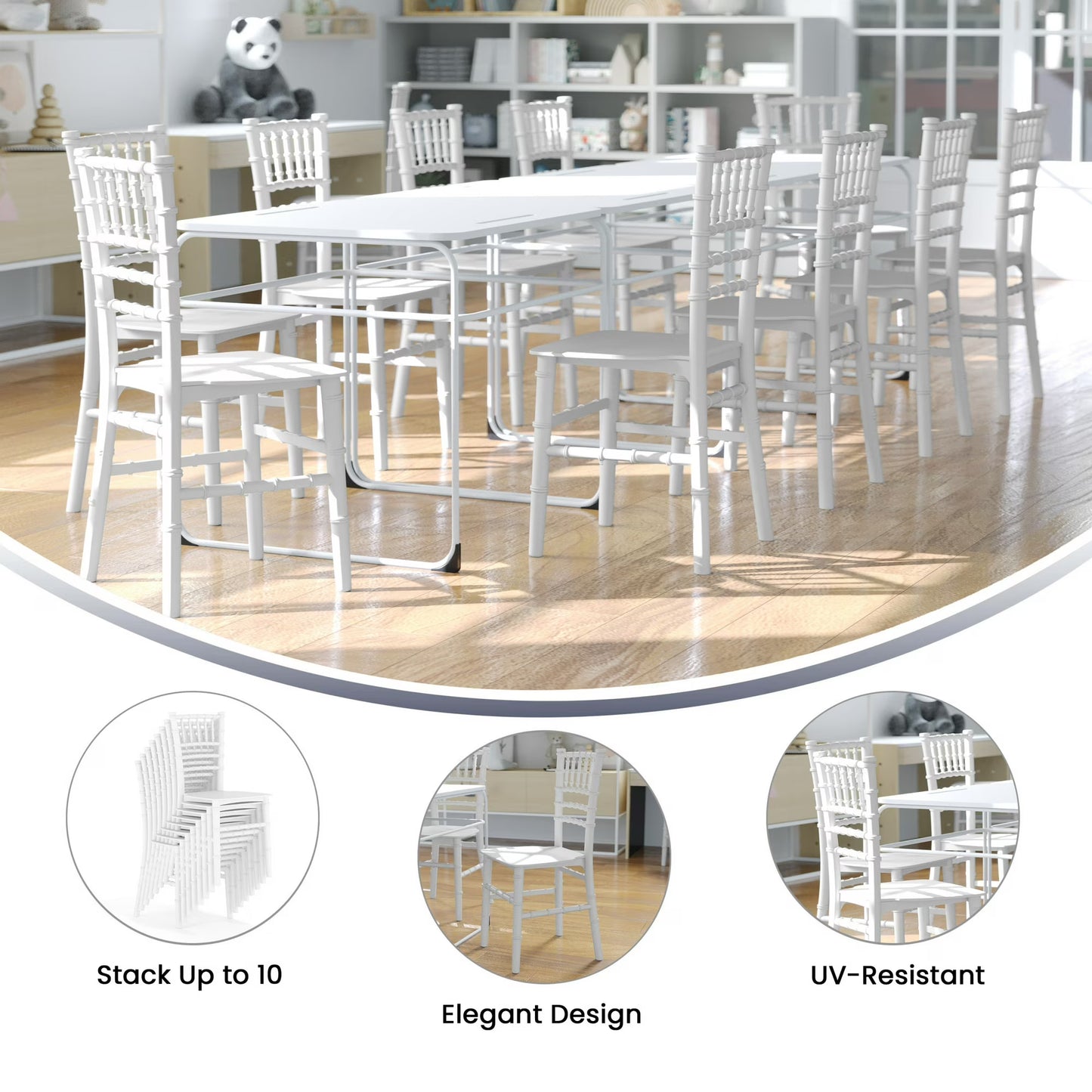 BizChair Child Size White Chiavari Chair – Durable Resin Kids Chair for Weddings, Parties & Everyday Use