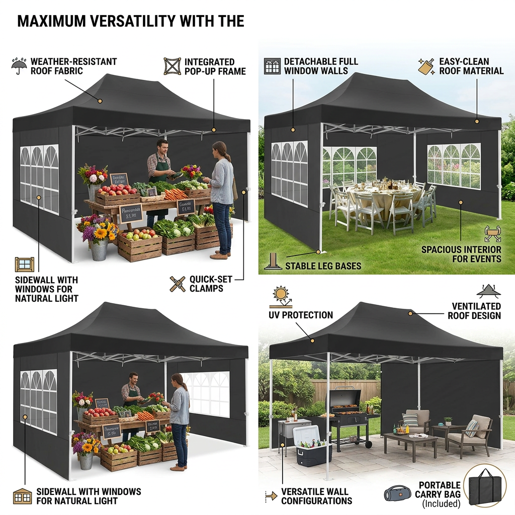 10x15 Pop-Up Canopy with 3 Side Walls