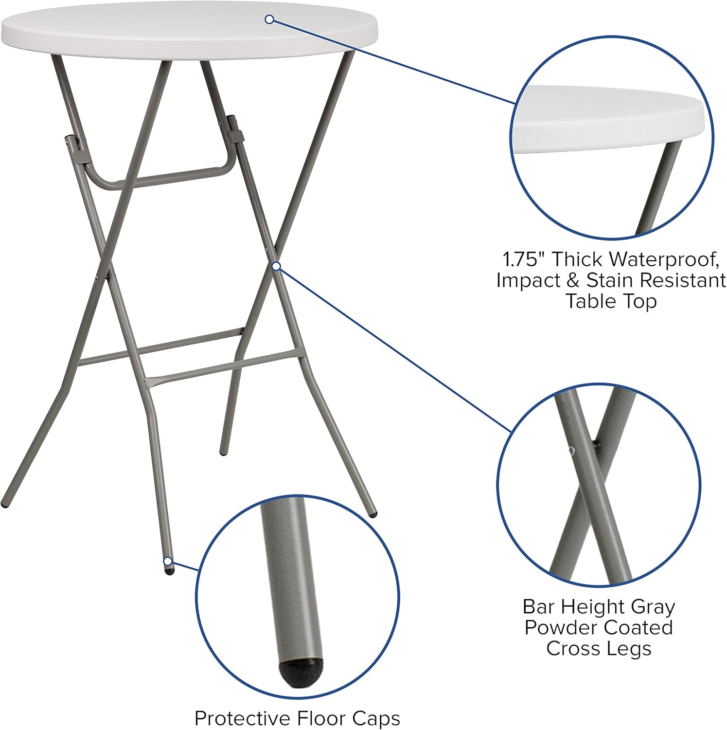32″ Folding Bar Height Table – White