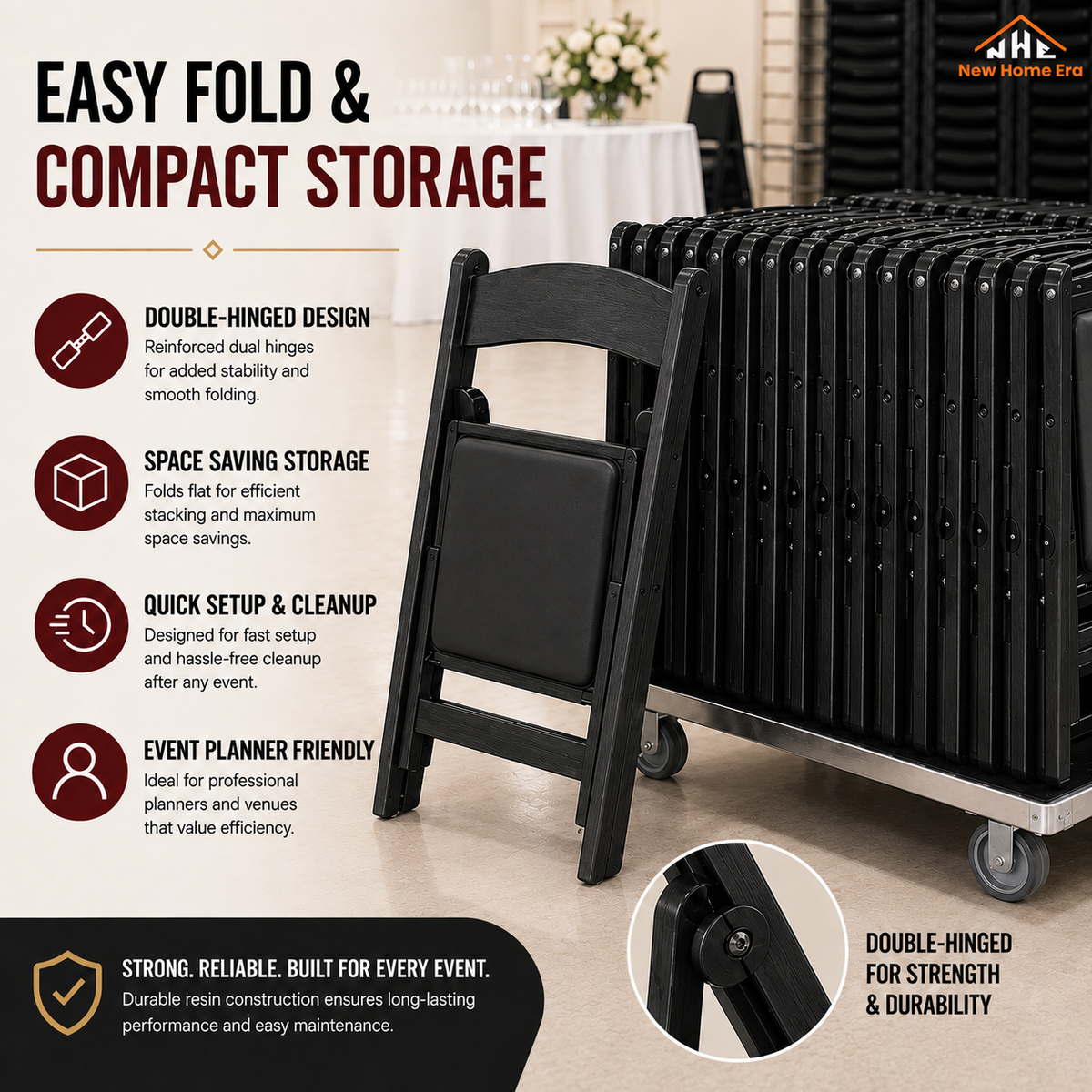 Hercules Series Resin Folding Chair – Black