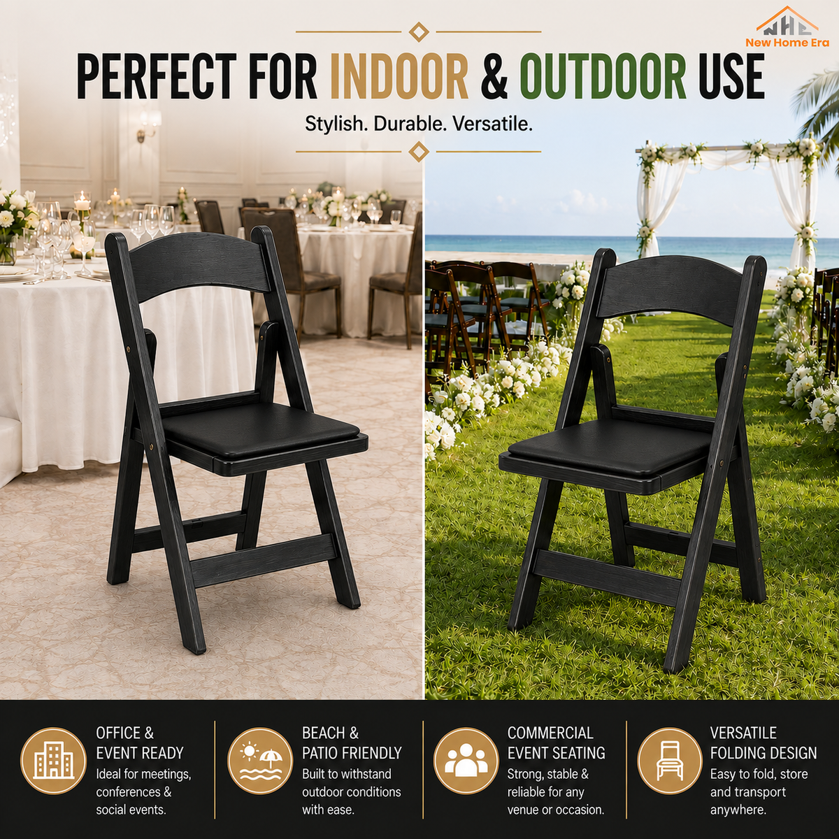Hercules Series Resin Folding Chair – Black