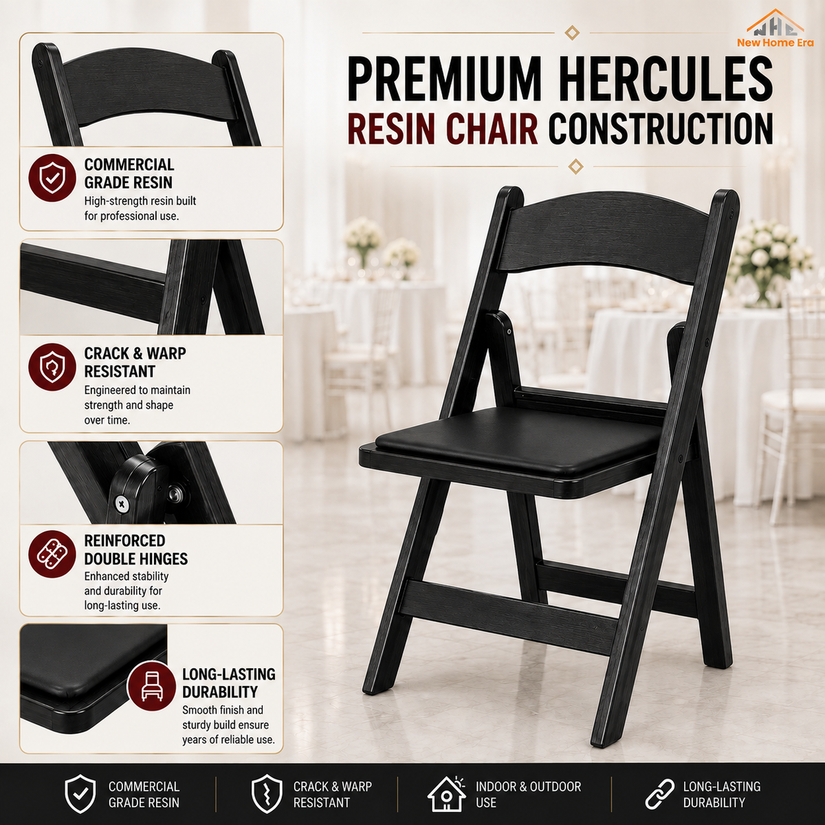 Hercules Series Resin Folding Chair – Black