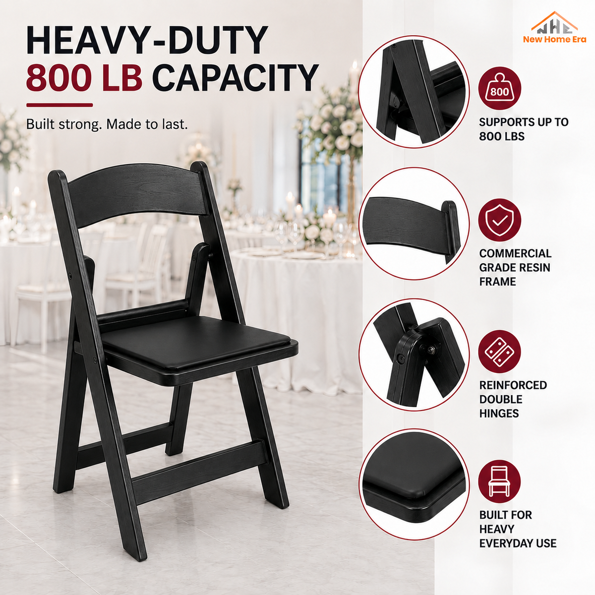 Hercules Series Resin Folding Chair – Black