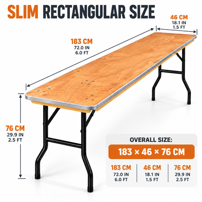6 Feet Wooden Finish Rectangular Table with Metal Edge – 72 x 18.1 x 29.9 Inches