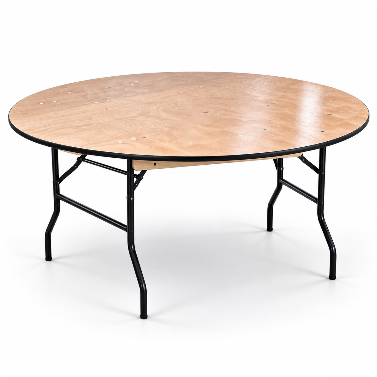 5 Feet Round Folding Table – Round Table with Wooden Finish Top and Black Rubber Edge, 29.9" High