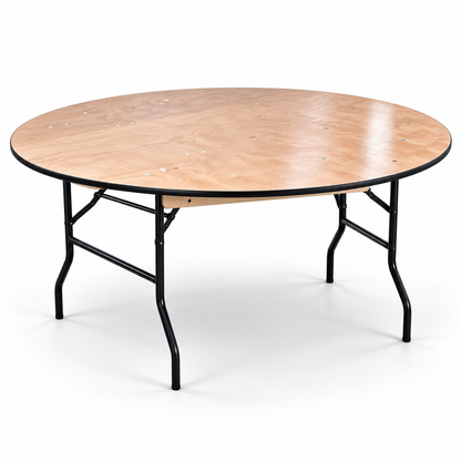 5 Feet Round Folding Table – Round Table with Wooden Finish Top and Black Rubber Edge, 29.9" High