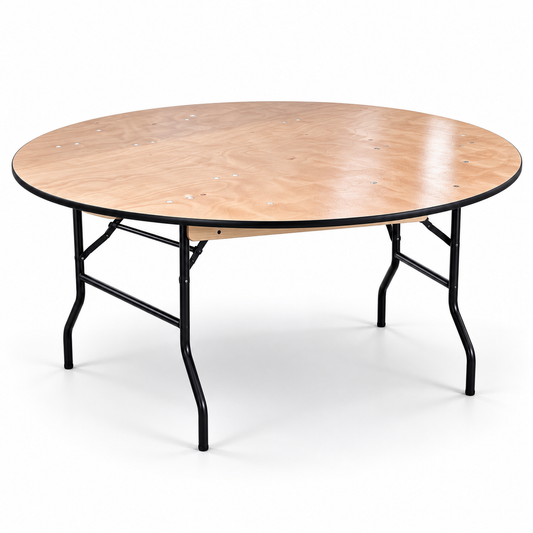 5 Feet Round Folding Table – Round Table with Wooden Finish Top and Black Rubber Edge, 29.9" High