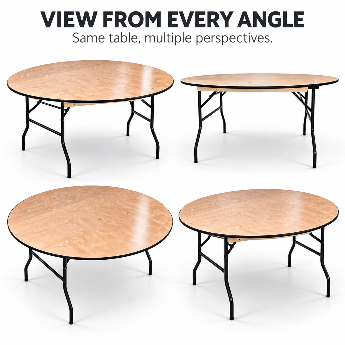 5 Feet Round Folding Table – Round Table with Wooden Finish Top and Black Rubber Edge, 29.9" High