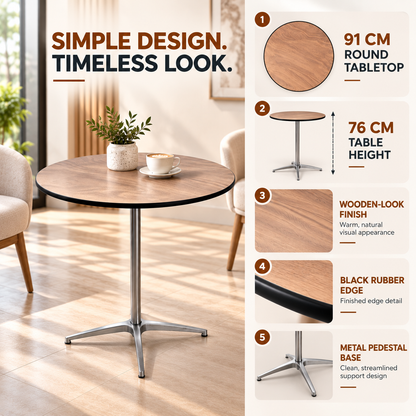 3 Feet Round Cocktail Table with Metal Pedestal Base, 2.5 Feet Height