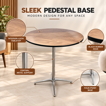 3 Feet Round Cocktail Table with Metal Pedestal Base, 2.5 Feet Height