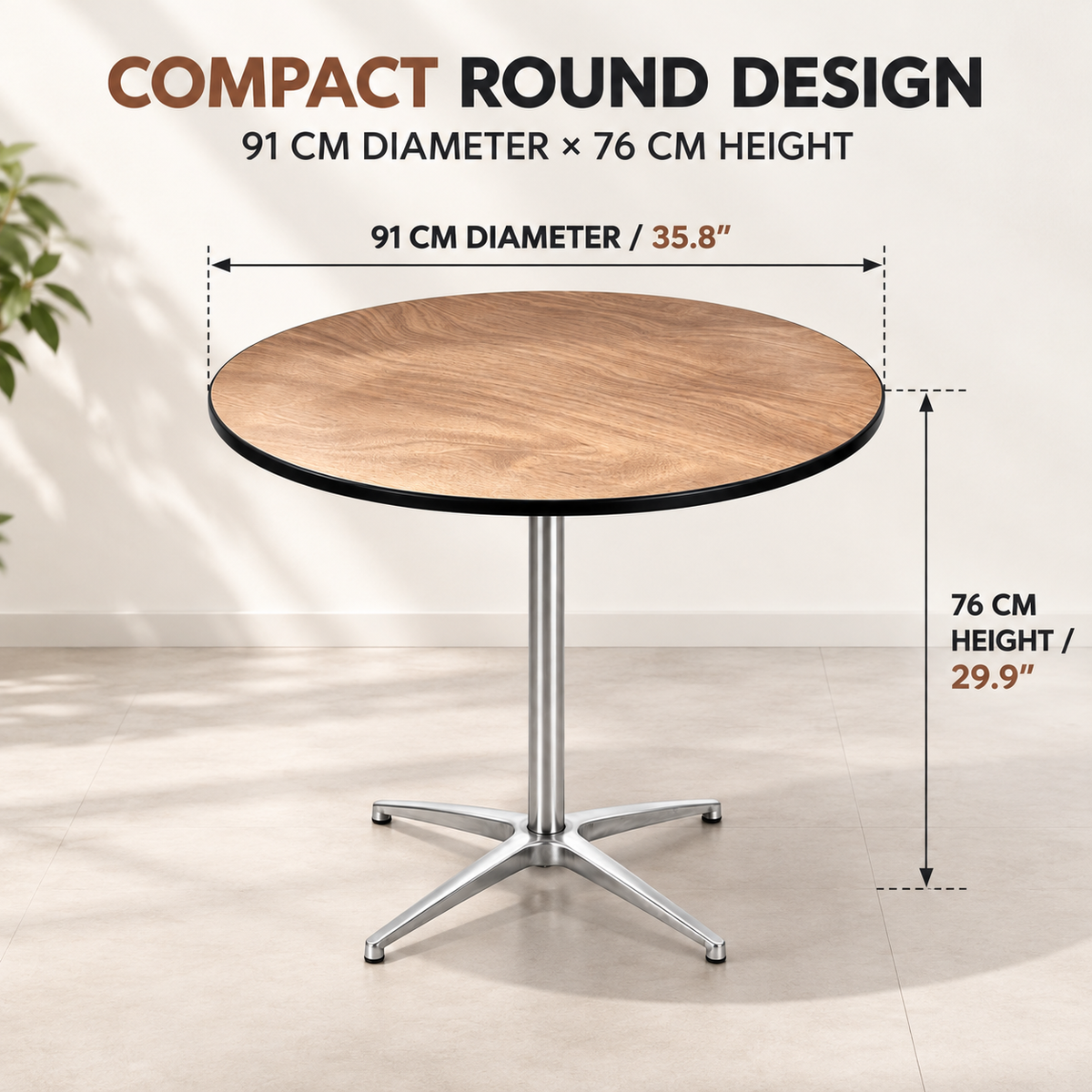 3 Feet Round Cocktail Table with Metal Pedestal Base, 2.5 Feet Height