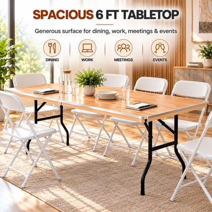 6 Feet Wooden Finish Rectangular Table with Metal Edge – 72 x 29.9 x 29.9 Inches