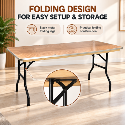 6 Feet Wooden Finish Rectangular Table with Metal Edge – 72 x 29.9 x 29.9 Inches