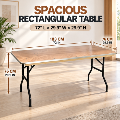 6 Feet Wooden Finish Rectangular Table with Metal Edge – 72 x 29.9 x 29.9 Inches