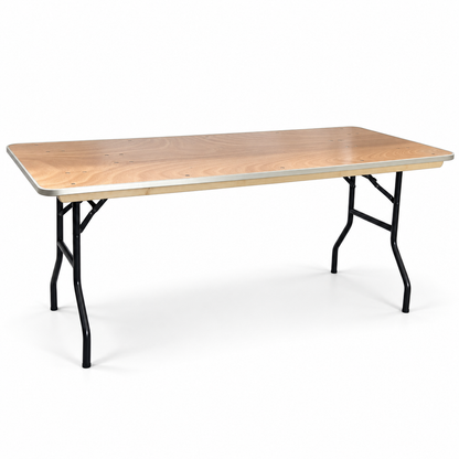 6 Feet Wooden Finish Rectangular Table with Metal Edge – 72 x 29.9 x 29.9 Inches