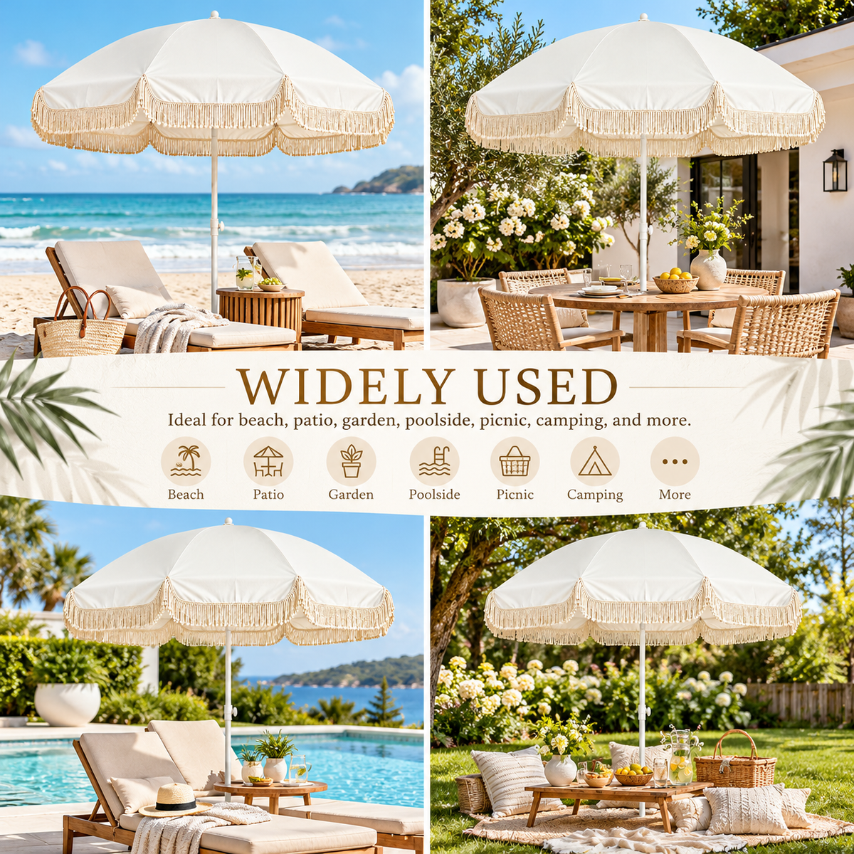 6.5 Feet Outdoor Patio Umbrella with Hanging Hook and Tassel Fringe