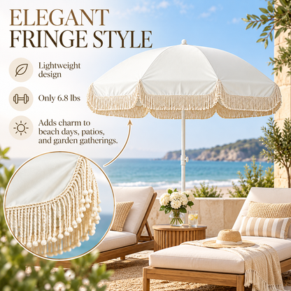 6.5 Feet Outdoor Patio Umbrella with Hanging Hook and Tassel Fringe