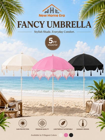 5 Feet Outdoor Patio Umbrella with Hanging Hook and Tassel Fringe