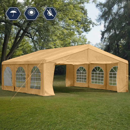 20×20 Ft Heavy-Duty Outdoor Canopy Tent with Windows – Beige