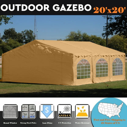 20×20 Ft Heavy-Duty Outdoor Canopy Tent with Windows – Beige