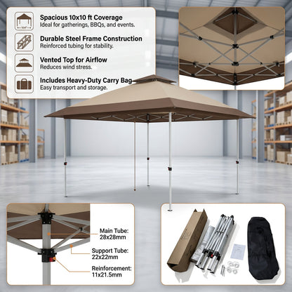 Outdoor Portable 10x10 ft Canopy Tent with Vented Top & Carry Bag