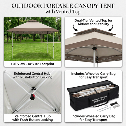 Outdoor Portable 10x10 ft Canopy Tent with Vented Top & Carry Bag