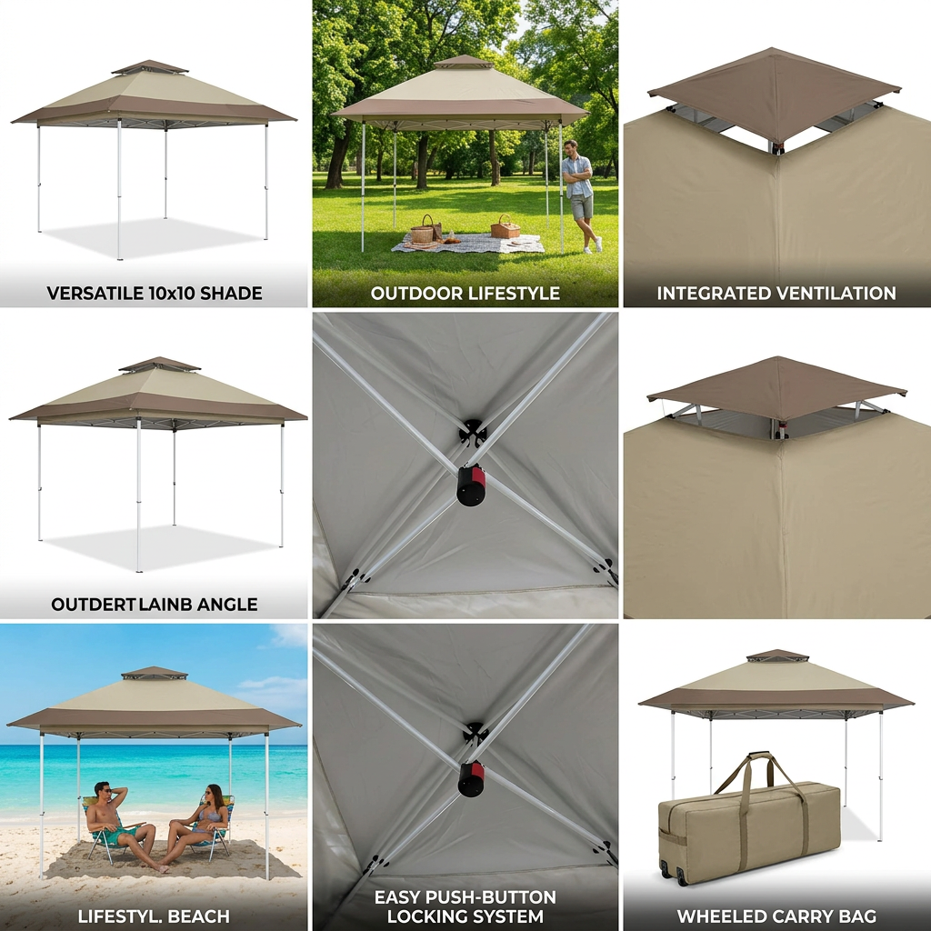 Outdoor Portable 10x10 ft Canopy Tent with Vented Top & Carry Bag