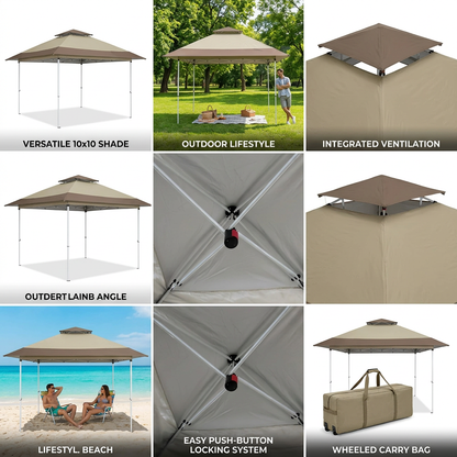 Outdoor Portable 10x10 ft Canopy Tent with Vented Top & Carry Bag