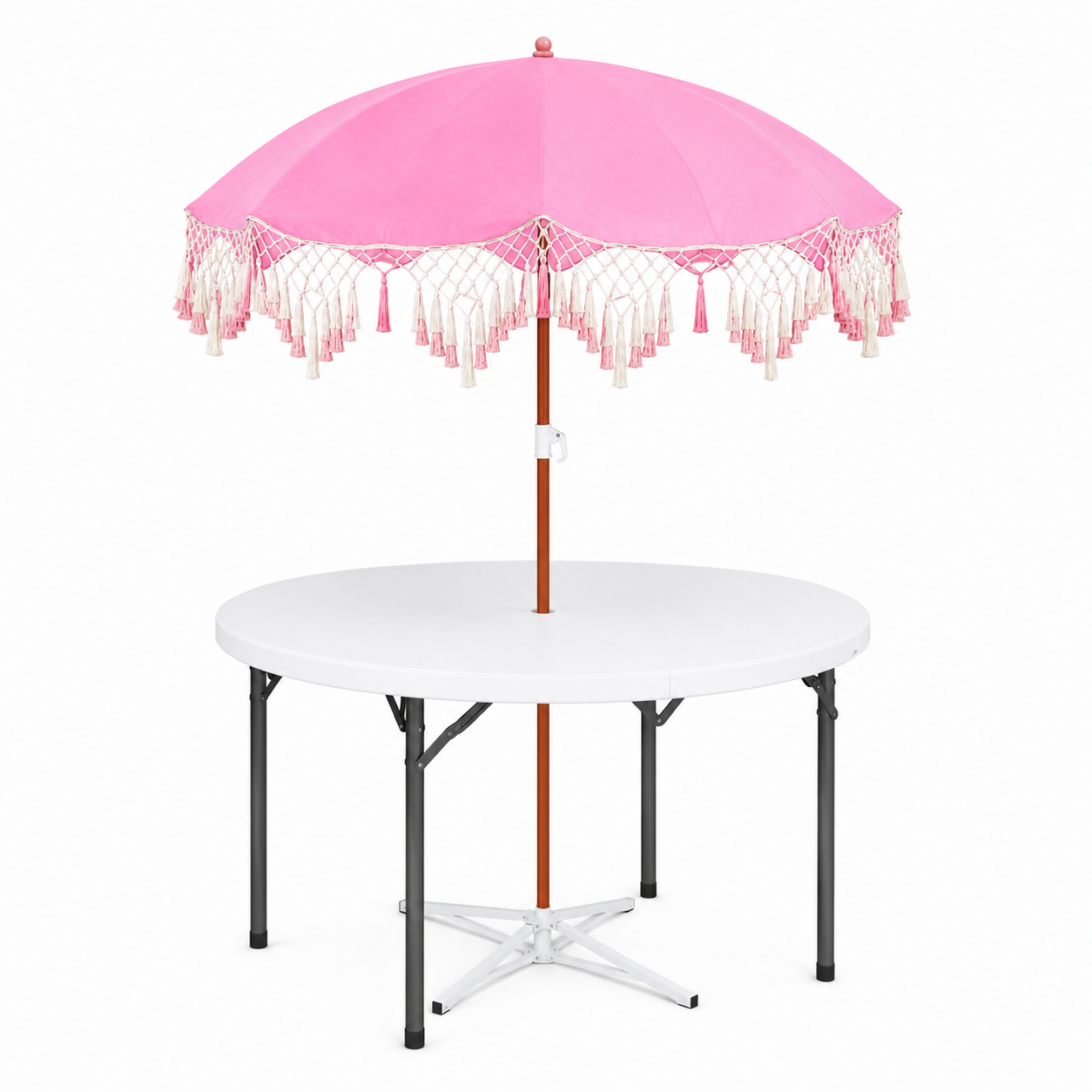 5ft Round Folding Table with Umbrella and Stand