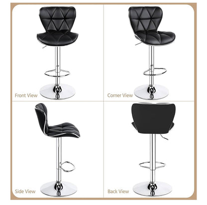Adjustable Black Bar Stool with Chrome Base & Footrest Black or White