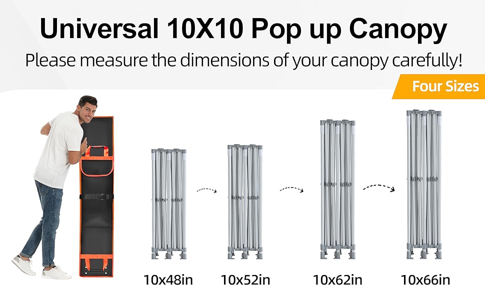 10x10x62in Canopy Bag Replacement, 800D Waterproof Oxford Carrying Bag, for 10x10 Pop Up Tent with Roller Wheels/Handle/Buckle Strap/Pocket for Easy Carrying, Black