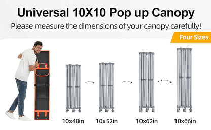 10x10x62in Canopy Bag Replacement, 800D Waterproof Oxford Carrying Bag, for 10x10 Pop Up Tent with Roller Wheels/Handle/Buckle Strap/Pocket for Easy Carrying, Black