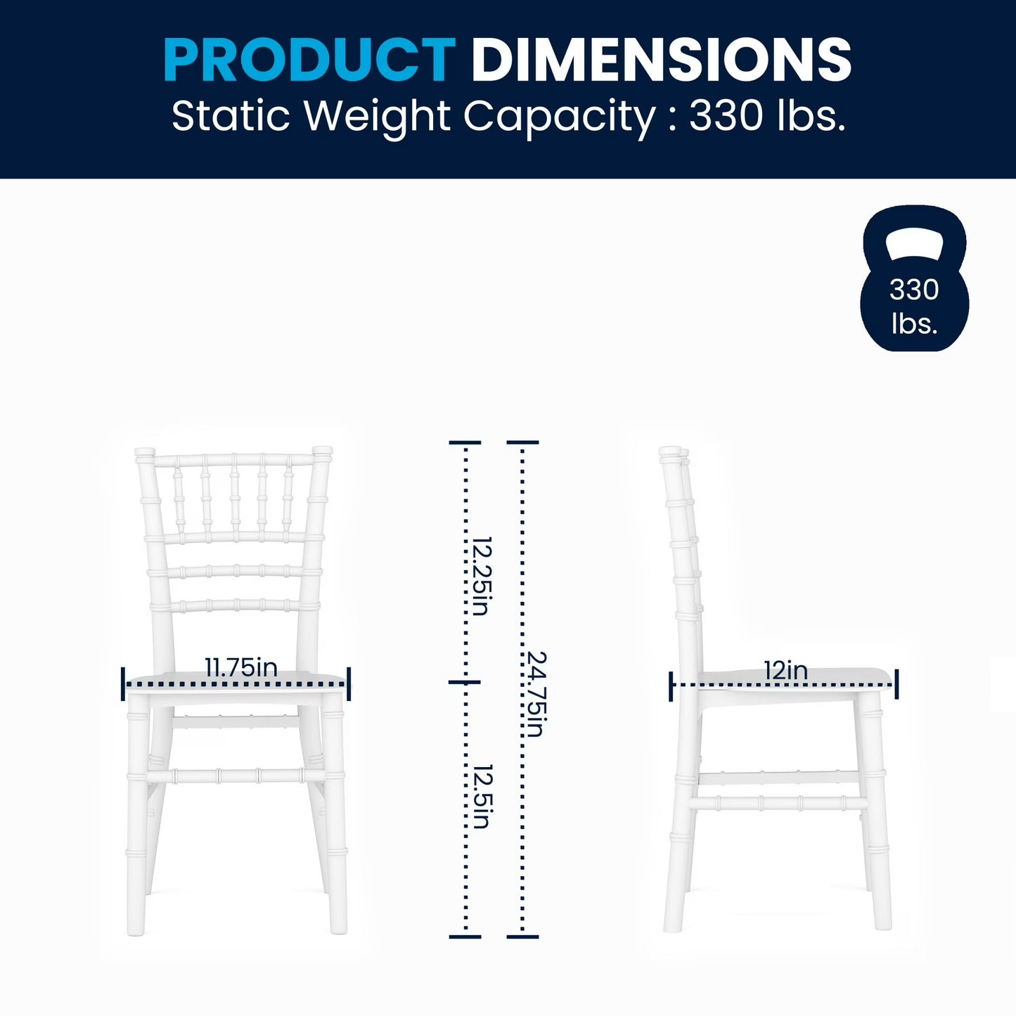 BizChair Child Size White Chiavari Chair – Durable Resin Kids Chair for Weddings, Parties & Everyday Use
