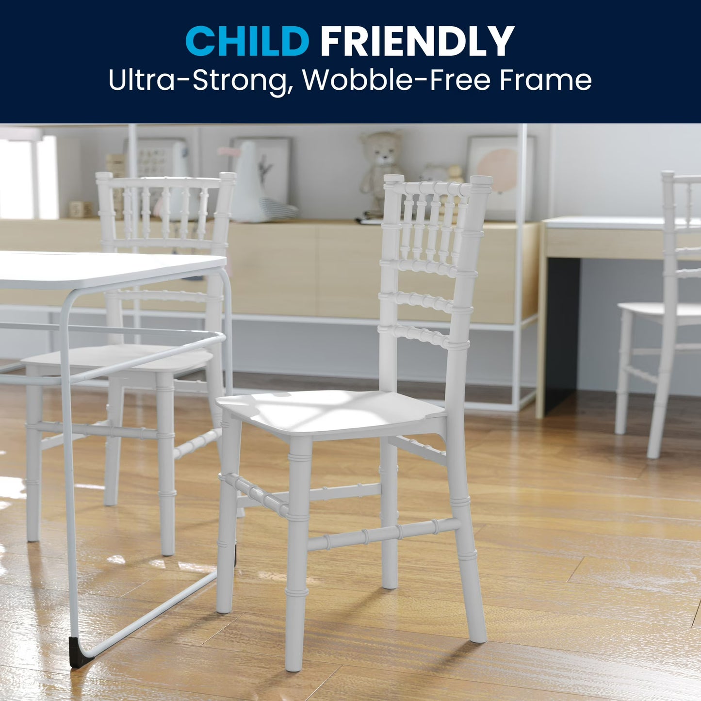 BizChair Child Size White Chiavari Chair – Durable Resin Kids Chair for Weddings, Parties & Everyday Use